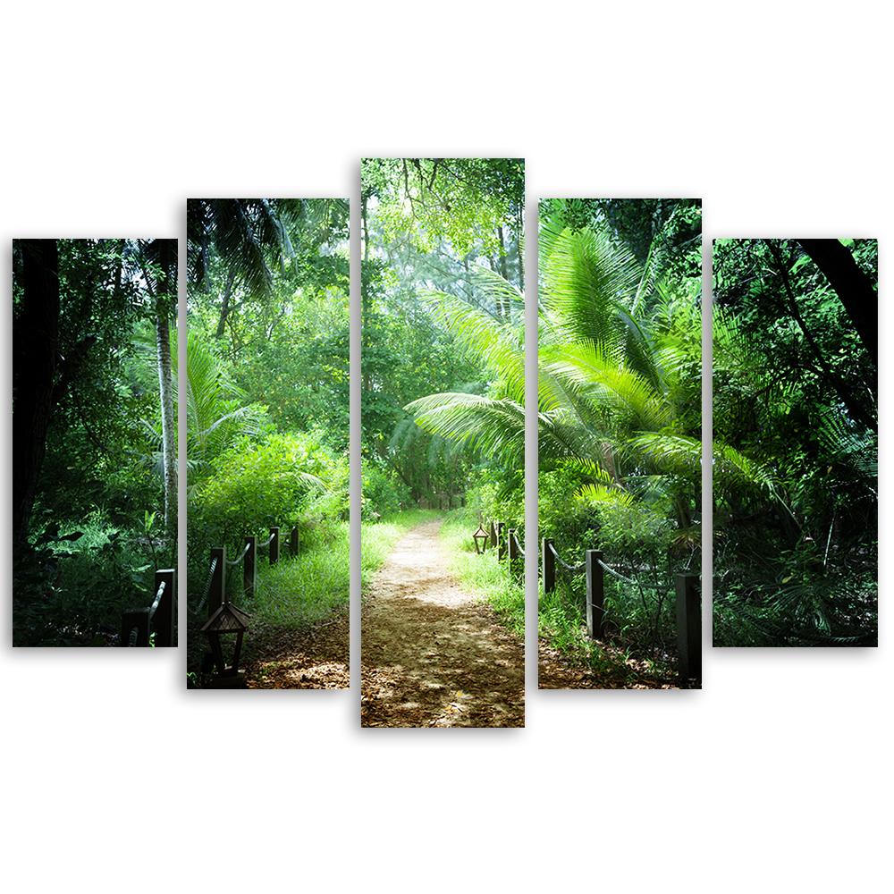 Five Piece Picture Canvas Print Green Forest Path