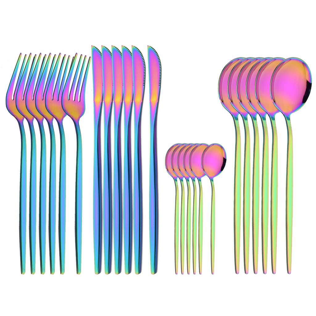 24Pcs Shiny Silver Tableware Stainless Steel Cutlery Set Forks Knives Spoons Kitchen Dinner Set Family Dinnerware Set Service for 6