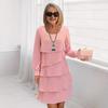 Women Dress Solid Color Multi Layered Cake Dress Round Neck