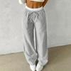 Women Pants Wide-Leg Casual Pants Elastic Waist Adjustable Drawstring Striped Design