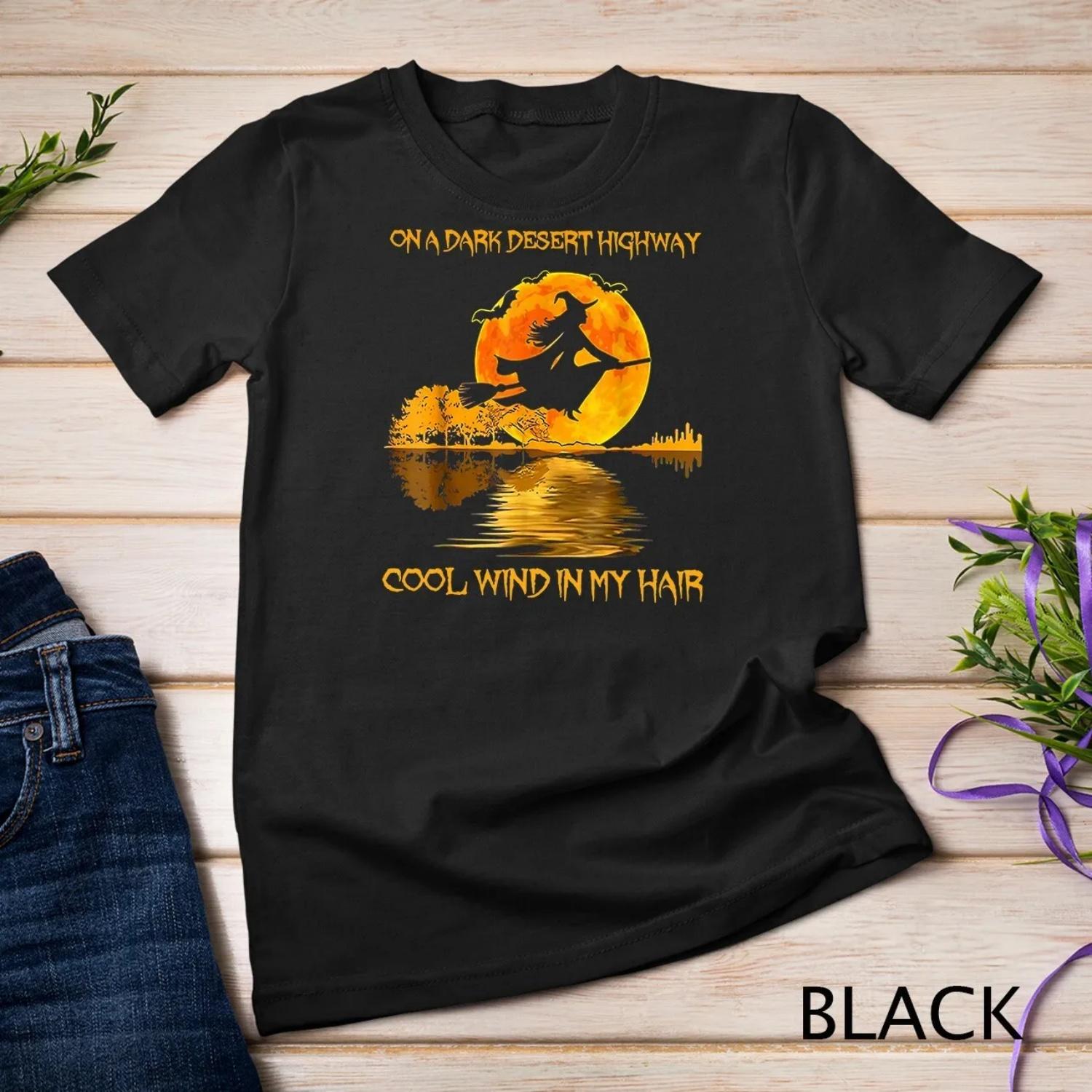 Witch Riding Brooms On A Dark Desert Highways Halloween T Shirt S