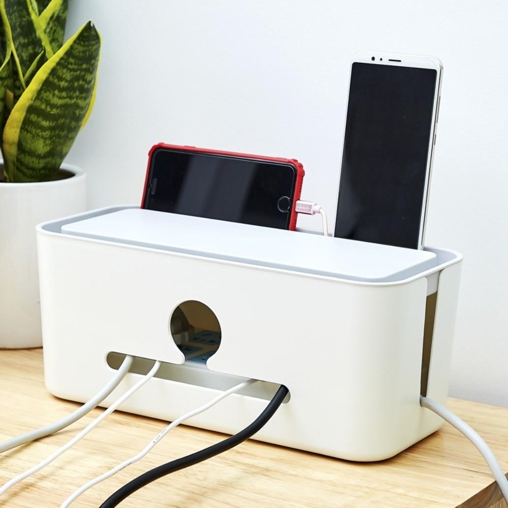 Multi-Purpose Cable Organizer Space Saving Hollow-out Cord Management Case with Lid Charger Plug Storage Box Home Office