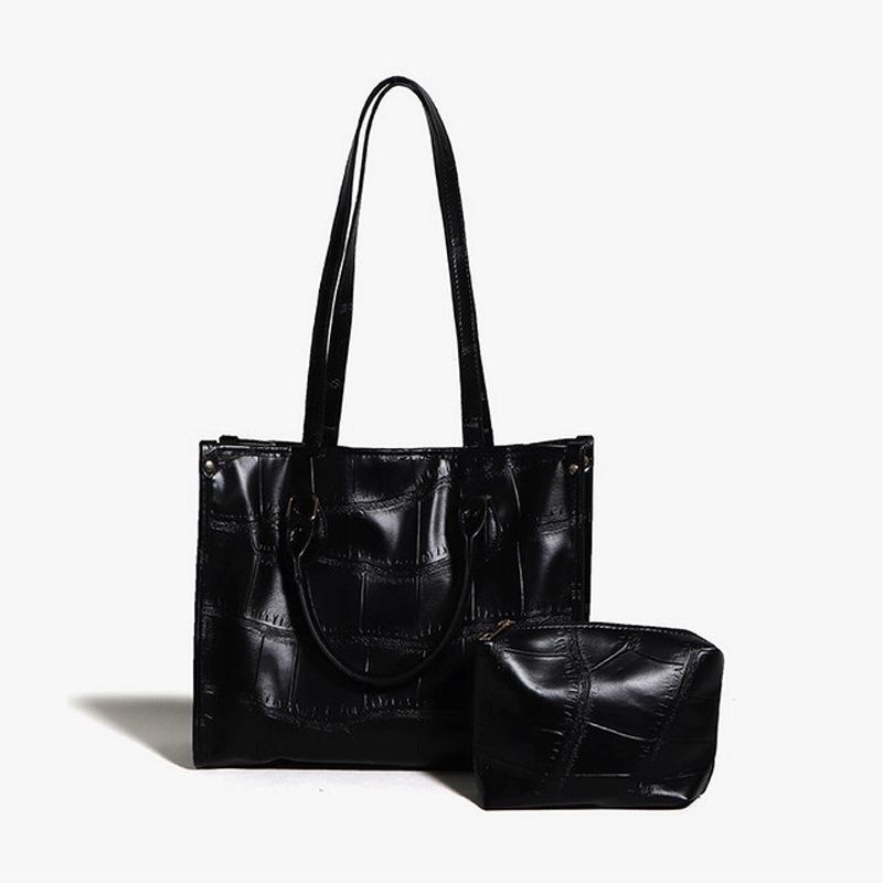 

Stone pattern glossy handbag generation high-end temperament tote bag large-capacity commuter bag handbag Large bag, length 34x width 12.5x height 28 чёрный