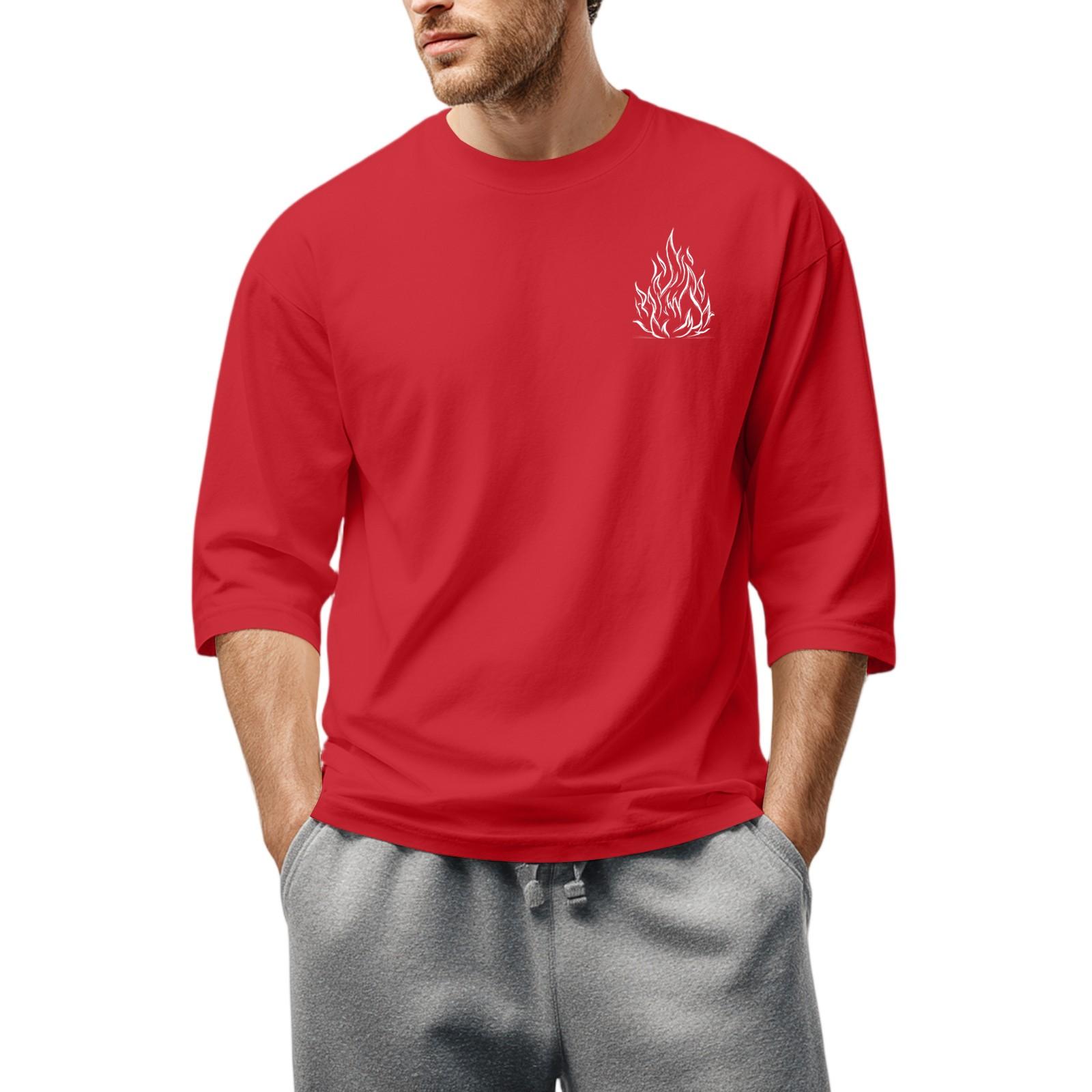

Men S Round Neck Three-Quarters Sleeve Top Casual Fashion T-Shirt XL червоний