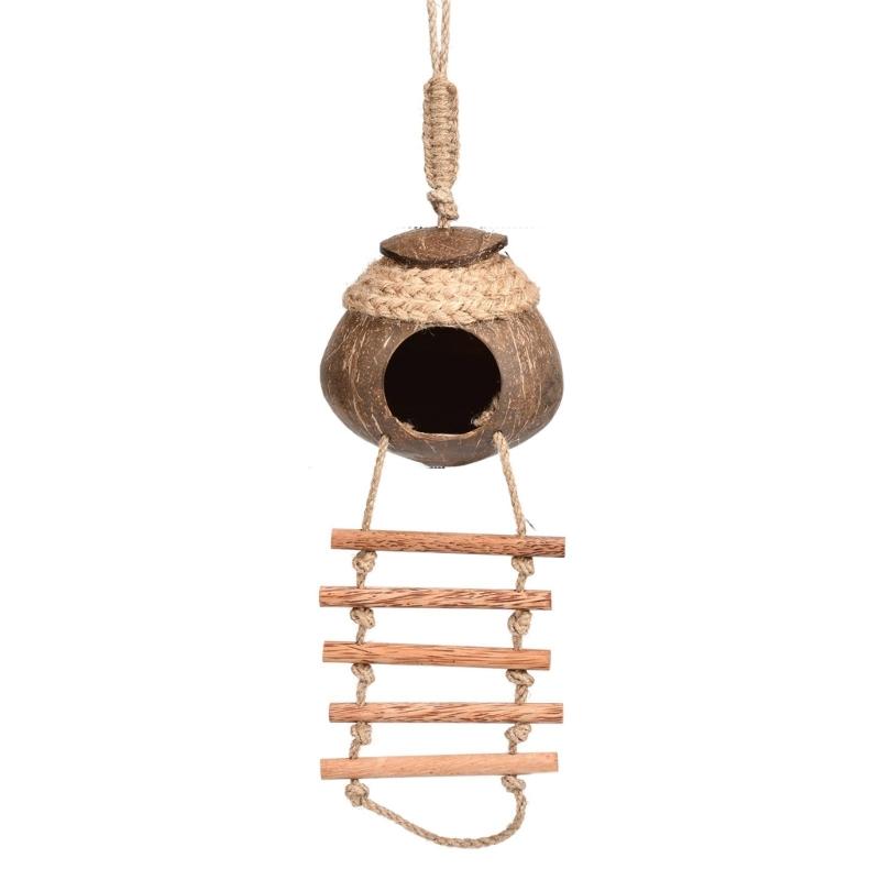 Natural Coconuts Shell Parrots Nests Hanging Bird House Toy Bird Nest Bed for Small Birds Indoor or Outdoor Use 1