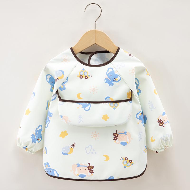 Waterproof Long Sleeve Smock Bib for Boys & Girls - Stain-Resistant Baby Eating Apron with Reverse Wear Protection