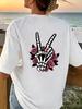 Retro Skeleton Finger Flower Shirt Casual T-shirt Unisex Round Neck Short Sleeved T-shirt Unisex's and Unisex's Short Sleeved T-shirt