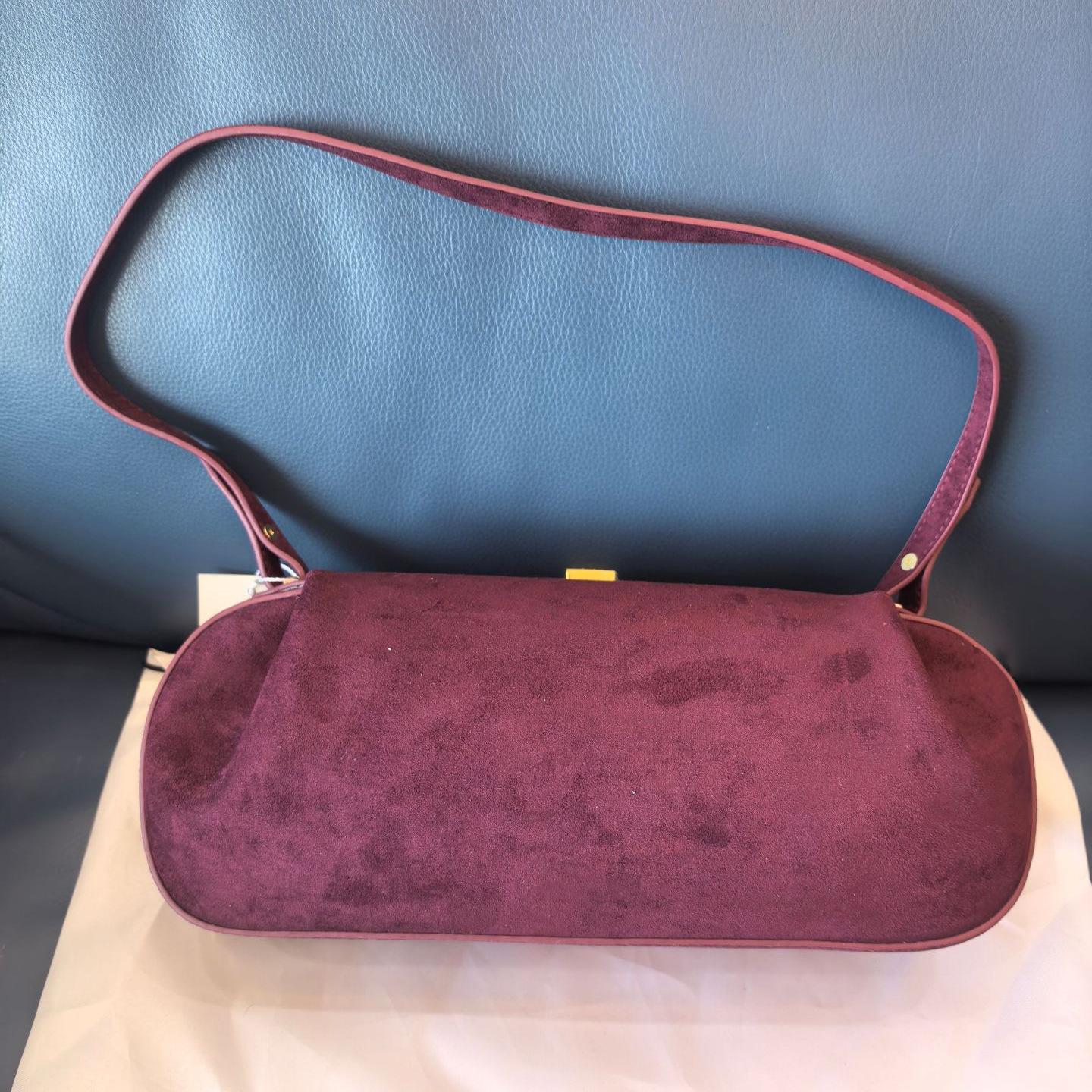 

Handbag, Genuine Leather, One Shoulder, Underarm Bag, Suede, Commuting, Retro French Stick Bag, Women s Bag
