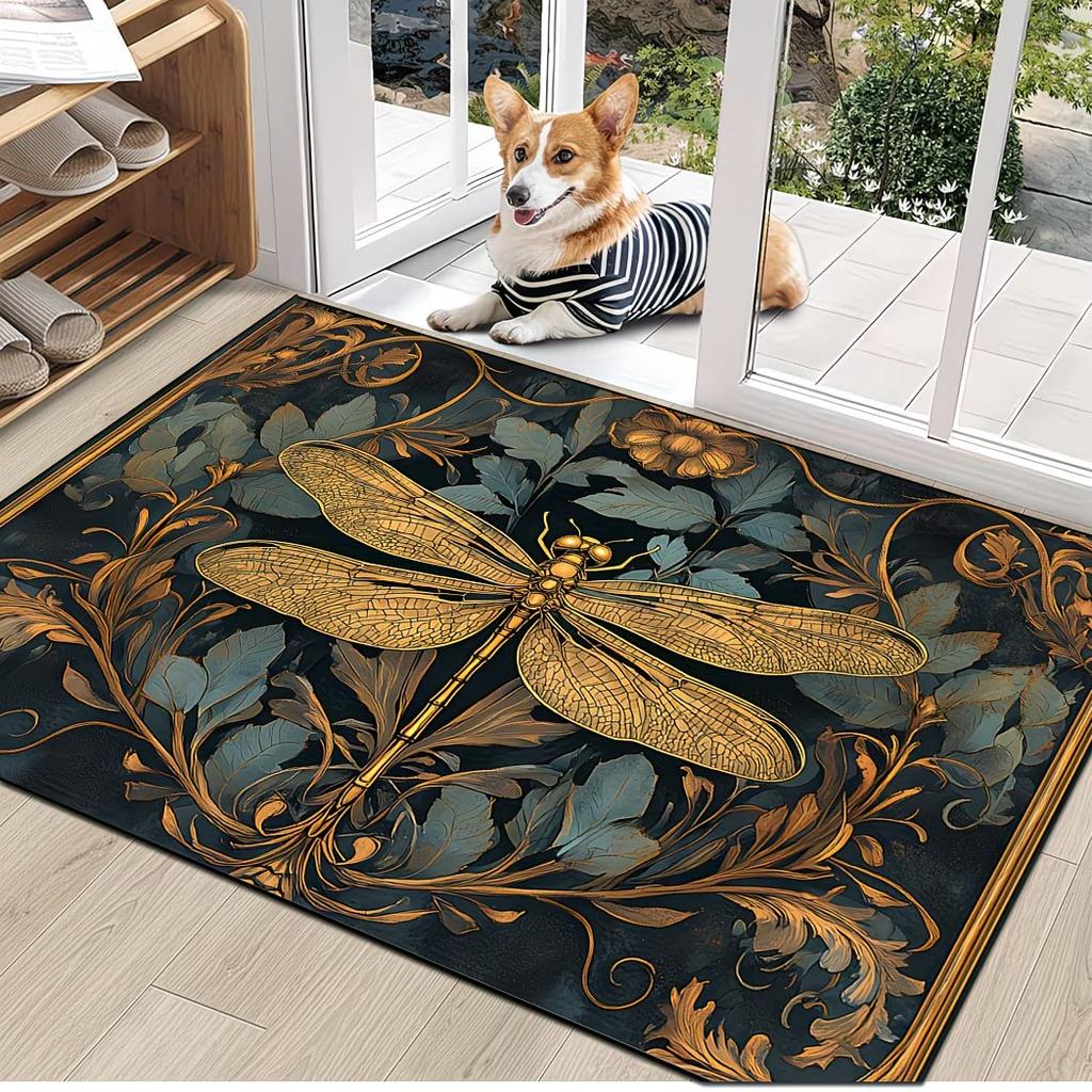 1 Stück Elegante Libellenmuster Rutschfeste Willkommens-Fußmatte für Eingang, Wohnzimmer, Schlafzimmer, Küche, Flur, Badezimmer