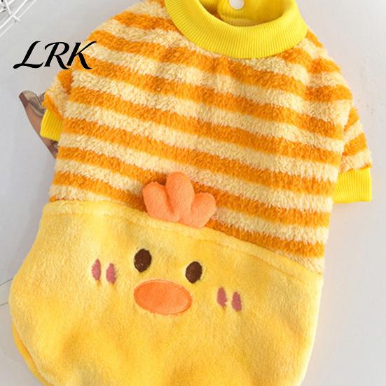 Warm Pet Clothing Cute Duck Dog Shirt, Striped Plush Clothes, Snap Button Clothes Closure, Autumn Winter Outfit for Small Medium Dogs Eye-catching