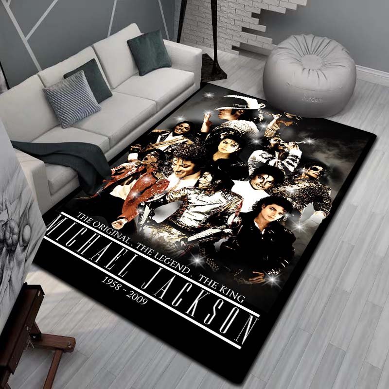 Tappeto Artistico 3D Moda MJ Michael Jackson King of Pop per Camera da Letto Soggiorno Divano Casa Zerbino Decorazione, Tappetino Pavimento Grande Antiscivolo per Bambini