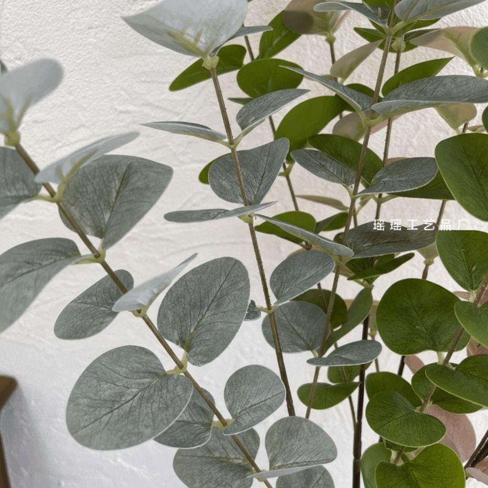 Plastic Artificial Eucalyptus Leaf Pulp Leaf Imitation Plant 3 Fork Eucalyptus 3D Printing Green Plant Decor Wedding Decoration