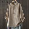 7 Colors Spring Summer Women Casual Blouse Stand Collar Pink Orange Yellow Blue Baggy Shirt Cotton Loose Ladies' Basic Blouse
