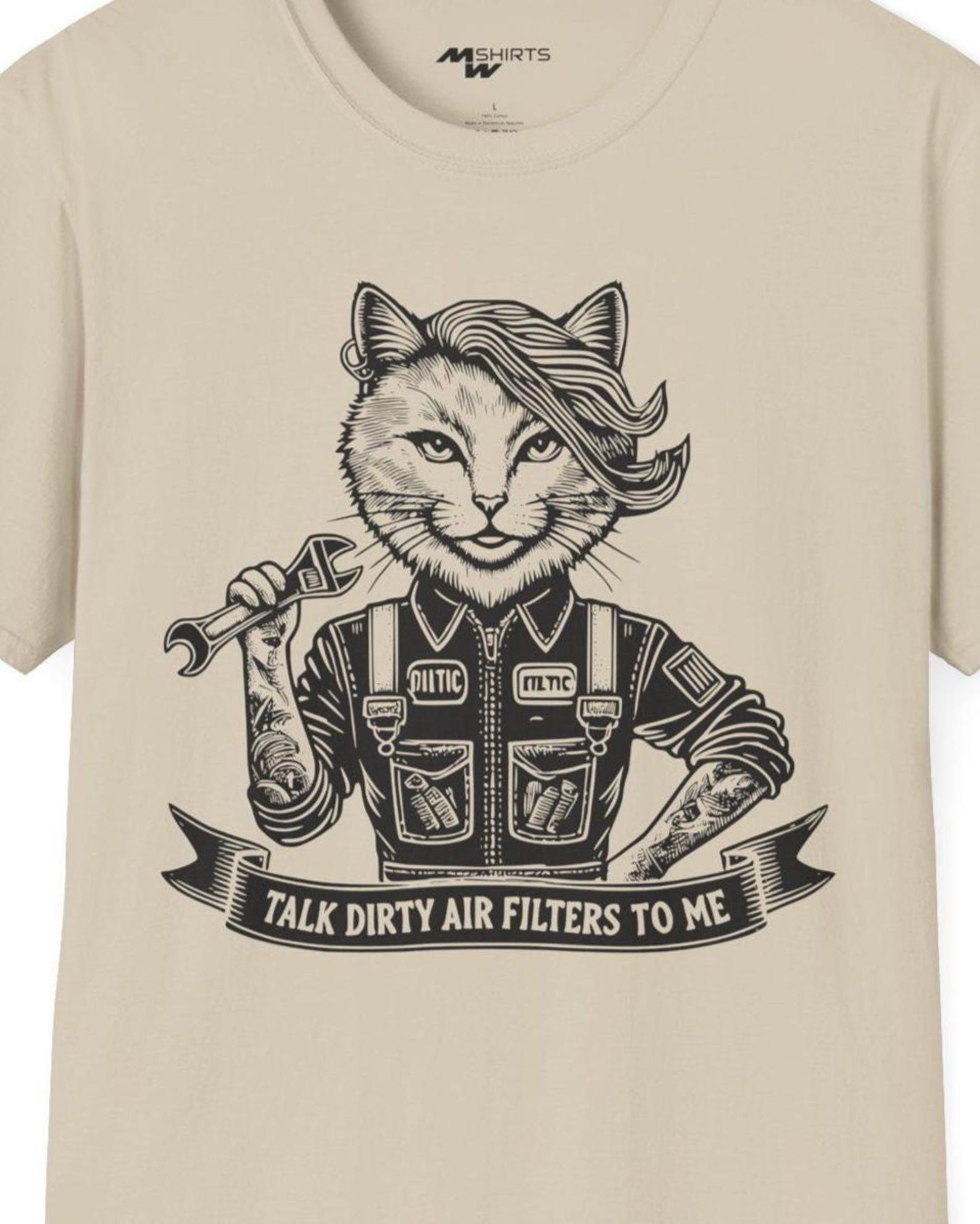 Mechanic Cat T-Shirt: Funny Vintage Engraving, Gift for Cat Lovers S