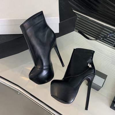 Fashion Liyke INS Style 16CM Extreme High Heels Platform Boots For Women Black Round Toe Pole Dancing Ankle Boots Sexy Shoes Size 35-42