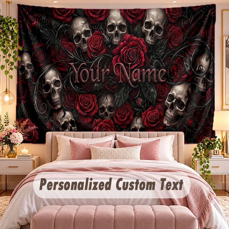Skull Gothic (37) Theme Wall Tapestry Customized With Name Text Personalized Hanging Tapestry For Bedroom Living Room Decor