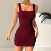 Summer Square Neck Bodycon Mini Short Dress Women Sleeveless Casual Party Dress for Women Clubwear Nightout Party Tank Dress Slim Fit Bodycon Dresses