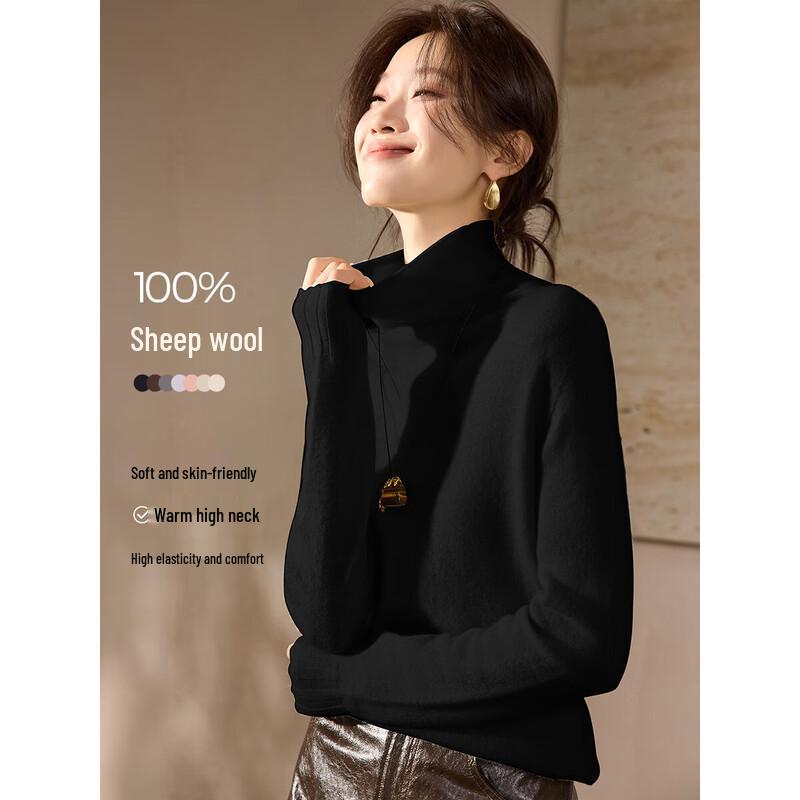 MOHAN YIMEI Women's 100% Lambswool High-Neck Base Layer Sweater