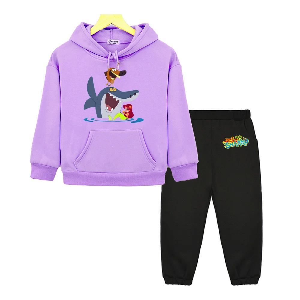 Zig and Sharko Cartoon Clothing Sets Autumn New Children's Hoodies Funny Boys Girls Sweatshirts Kids Loose Fleece Casual Pullover