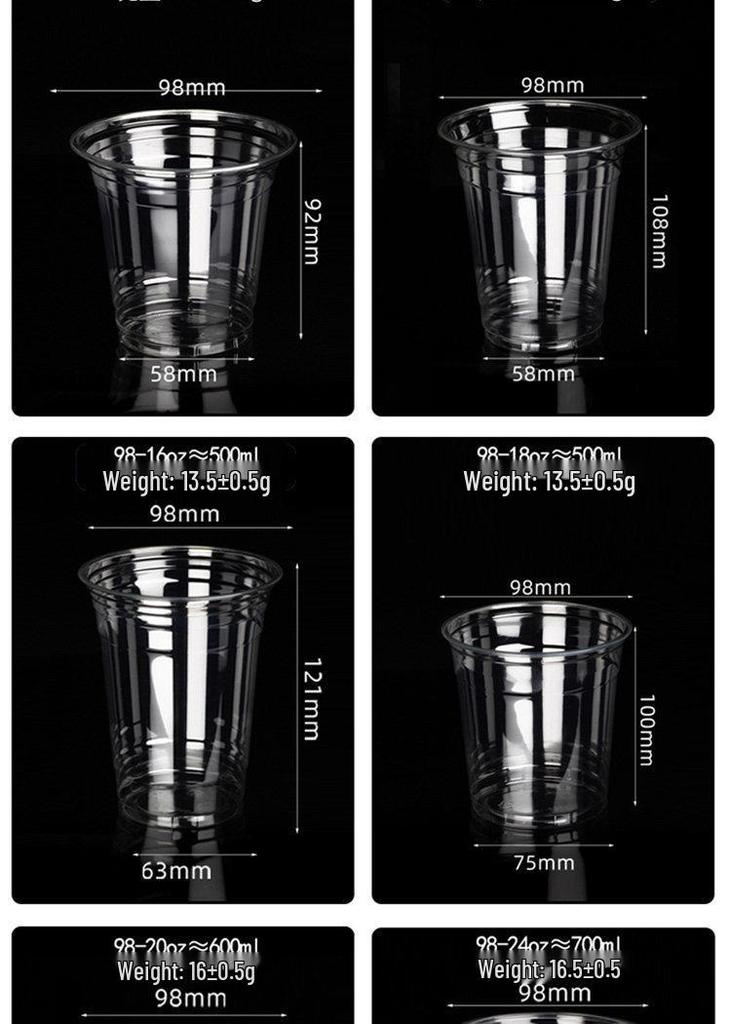 PET Disposable Milk Tea Cup with Lid & Straw - 98mm Caliber, Thickened Plastic for Fruit Tea or Coffee Takeaway