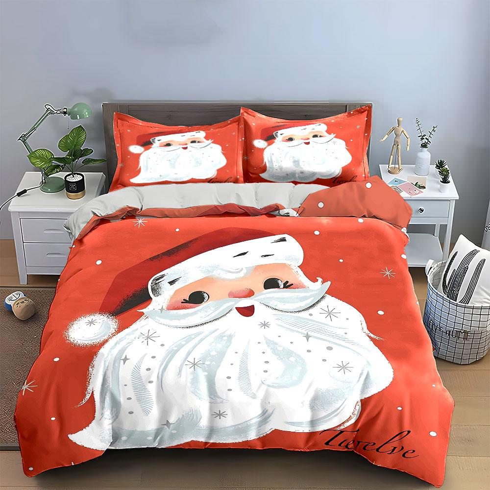 Santa Claus with Red Hat Design Bedding Duvet Cover Set Duvet Cover Pillowcases (1*Duvet Cover 2*Pillowcases, without duvet insert)