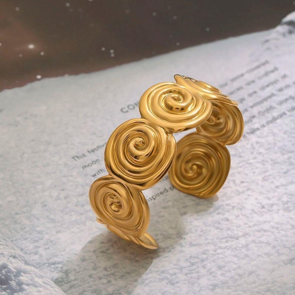 18K Gold Metal Cuff Bangles Vacation Style Exaggerated Bracelet Ins Simple Wide Bangle  Women