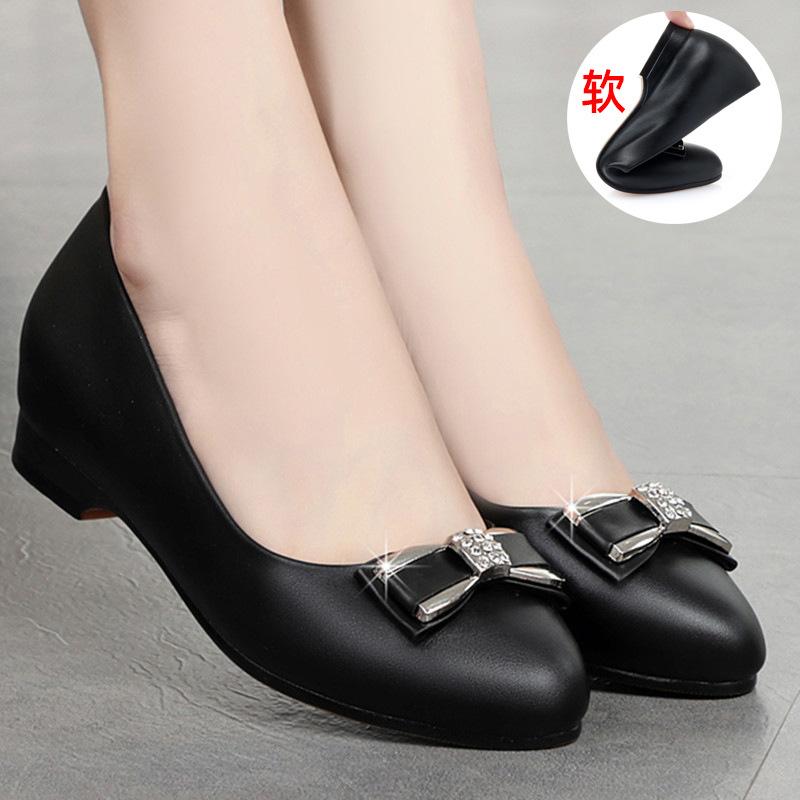 2025 New Women Leather Round Toe Beige High Heel Shoes Lady Classic Comfort Summer Pumps Women's Loafers