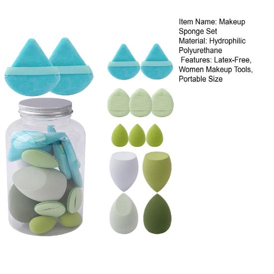 14Pcs/Set Makeup Sponge Kit Latex-Free Foundation Blending Liquid Powder Cream Application Cotton Powder Puff Mini Beauty Sponge Makeup Tools
