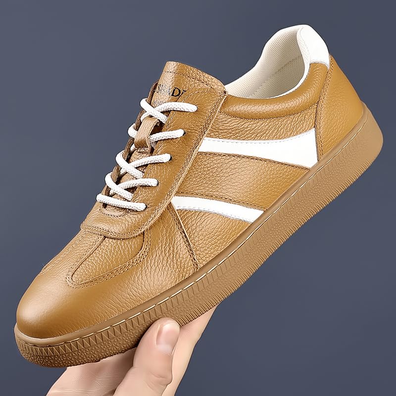 [Baseconet] Leather Casual Shoes, Soft Leather, Platform Sole, Lightweight Cushioning, Suitable for Commuting and School (BROWN, Adult, 26.5 cm, Measu