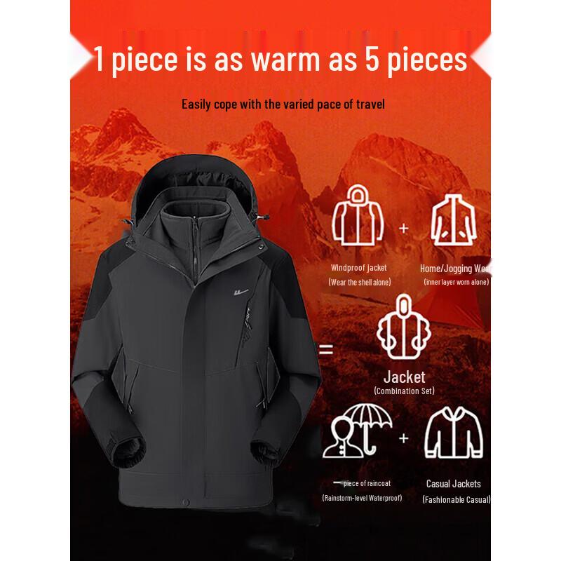 Warrior Men's 3-in-1 Outdoor Windproof Waterproof Hooded Jacket
