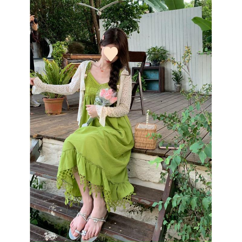 Dress summer suit cold feeling long dress looking thin lazy style suspender small man two-piece set