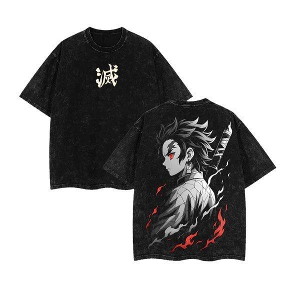 

Demon Slayer Tanjiro Anime Printed Tshirt Mens and Womens Washed Tshirt High Quality Vintage Cotton Tshirt YK Tops M