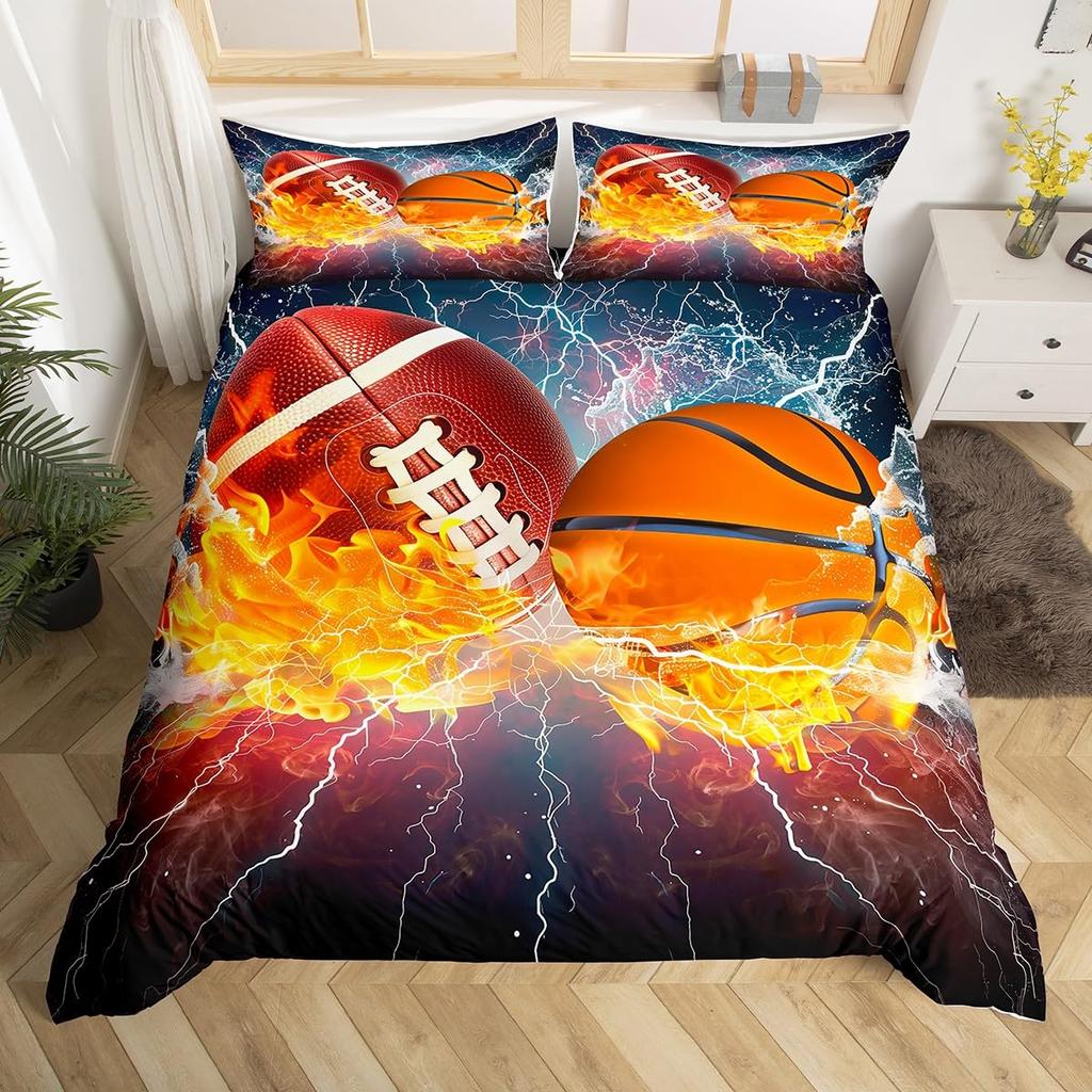 3D Basketball Duvet Cover Sports Game Baseketball Bedding Set Full for Kids Boys Girls Bedroom Decor Baseketball Comforter Cover