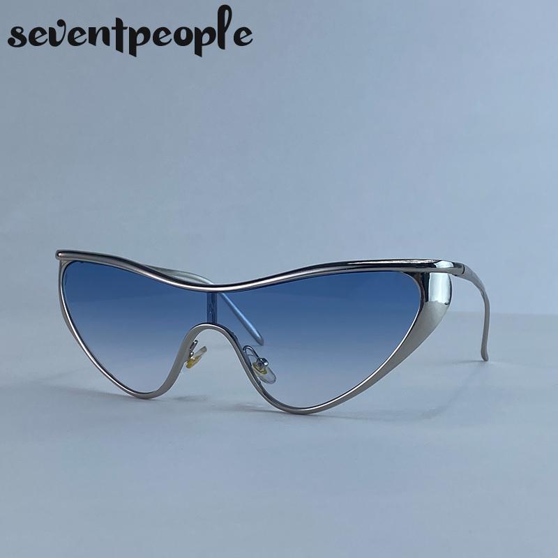 Sexy Cat Eye One-Piece Y2K Punk Sunglasses Women  Luxury Brand Trendy Steampunk Shield Sunglass Vintage Metal Shades UV400