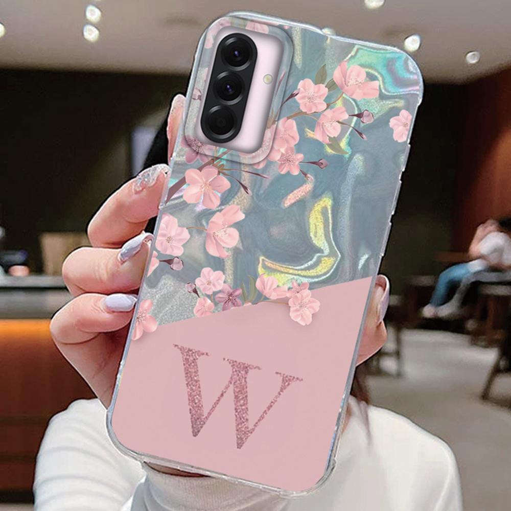 

Чехол с первой буквой A Z для Samsung Galaxy A56 A36 A26 A16 A15 A25 A35 A14 A24 5G Обложка Розовые цветы Силиконовая задняя крышка Fundas Бампер Samsung A54 5G белый