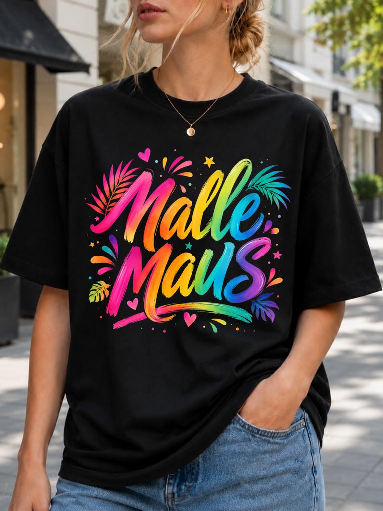 Malle Maus Rainbow Gradient Lettering With Hearts Stars Dots And Playful Summer Celebration Graphic Unisex All TShirt