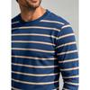 Men's casual round neck long sleeve T-shirt with khaki and white horizontal stripes, soft and breathable sports fit autumn street top