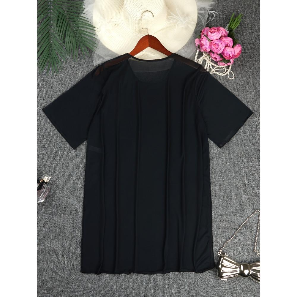 Women's Plus Size Sexy Semi-Sheer Mesh Cover-Up Side Slit Dress, Solid Color, Beach Swimwear Dress, Not Including Bikini Set, Women's Swim & Apparel