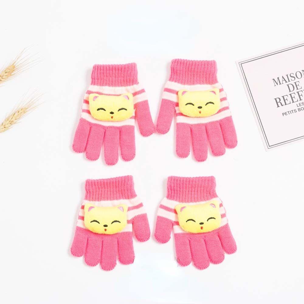 Outdoor Sports Boys Winter Warm Printed Stripe Knitting Mittens Full Finger Gloves Kids Mittens