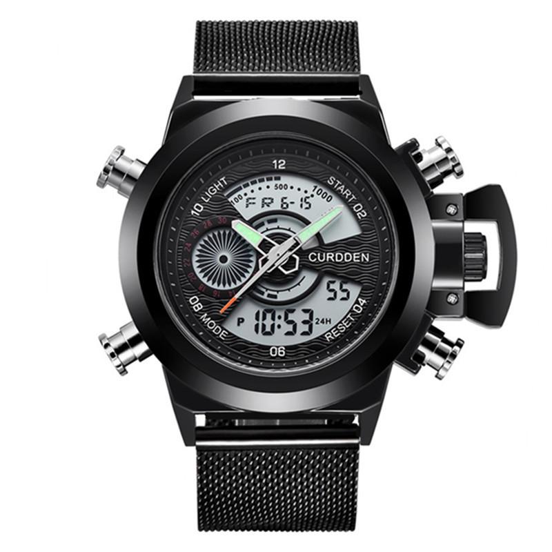 New Men's Multifunctional Dual Display Sport Watch with Stainless Steel Strap