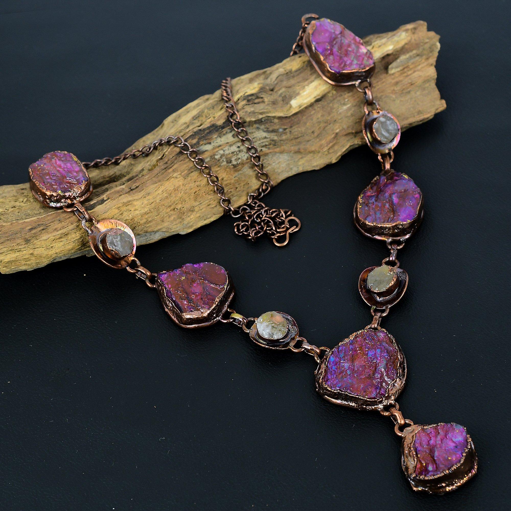 

Рубиновое ожерелье из натуральных камней ручной работы, ожерелье из электроформированной меди, антикварные украшения, регулируемое ожерелье, подарок на помолвку