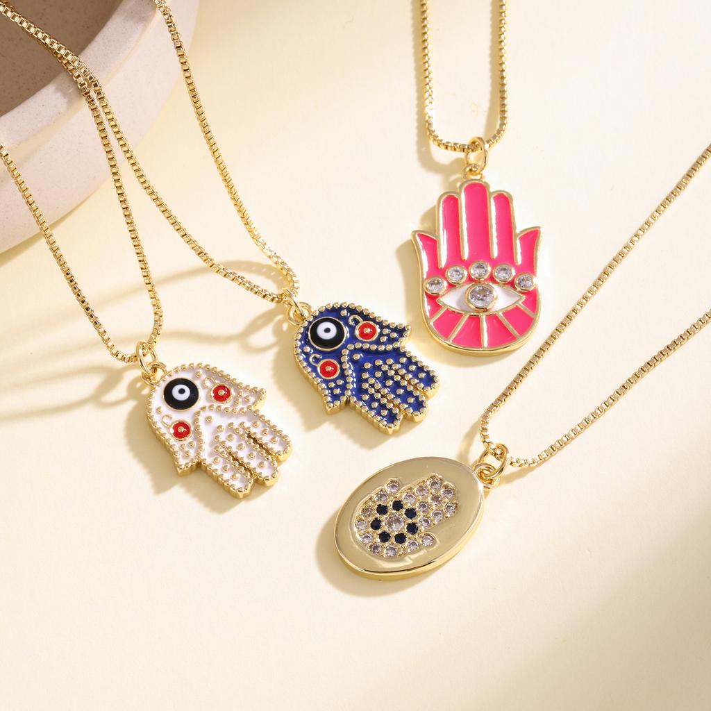Nidin Fashion Necklace Lucky Hamsa Hand Evil Eye Pendant For Women Men Colorful Enamel Turkish Protection Amulet Jewelry Gifts