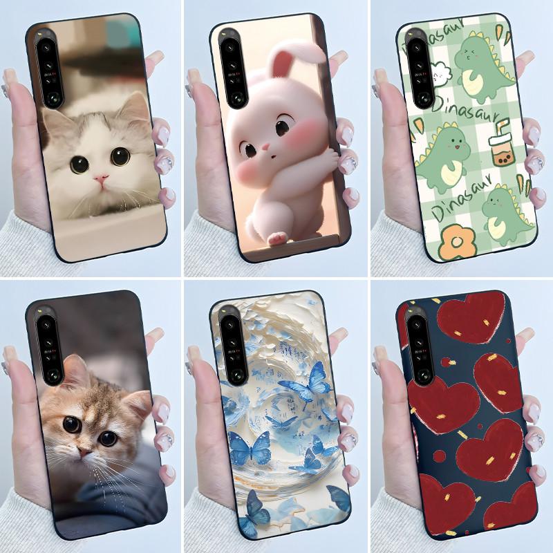 Cute Case For Sony Xperia 1 IV V II III Capa Coque Printing Shell Protective Cover Soft Silicone Cartoon Black Casing Fundas