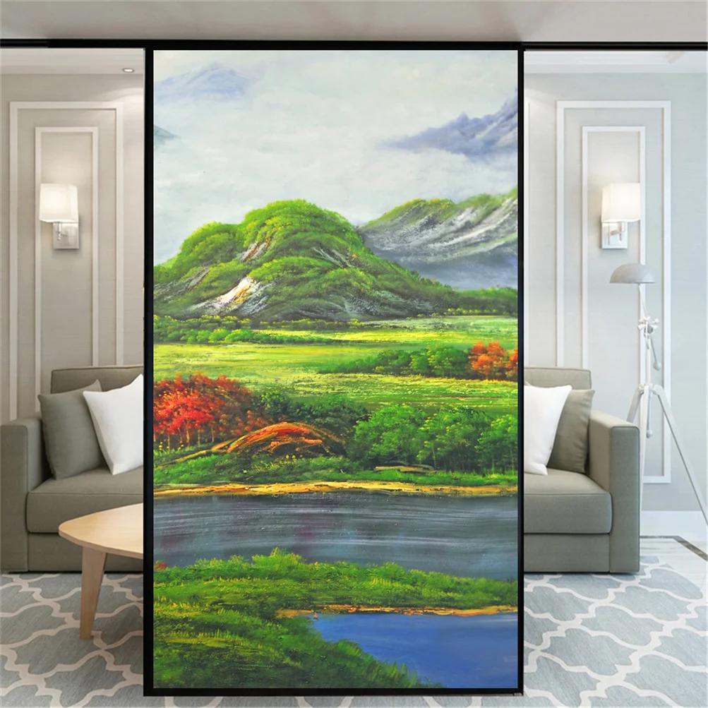 

Static Cling Privacy Windows Film Decorative Landscape Oil Painting Stained Glass Window Stickers Frosted Window Tint (as the picture,40x60cm WxH)