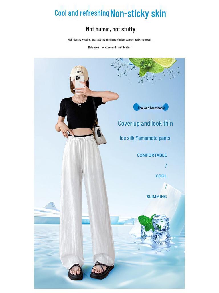 Women's 2026 New Drop Ice Silk Wide-Leg Pants: Summer Thin, Straight Leg, Relaxed Fit, Casual Style