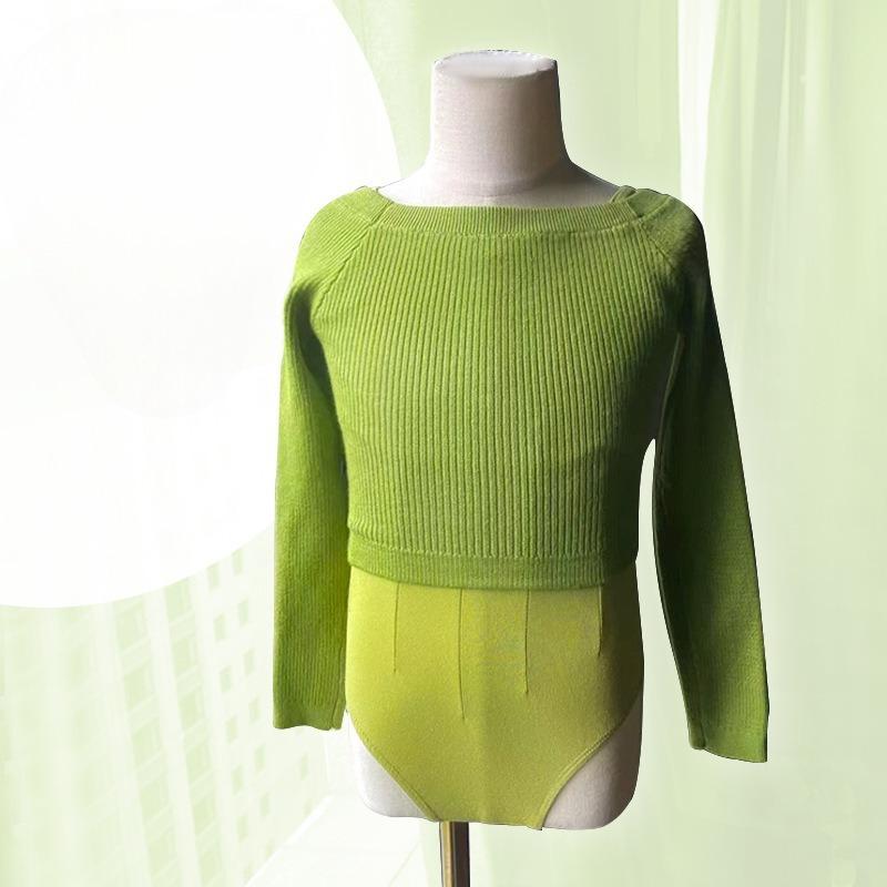 Kids Dance Sweater Girls Dance Wear Off Shoulder Practice Leotard Shawl Neck Sweater Chinese Dance Jacket