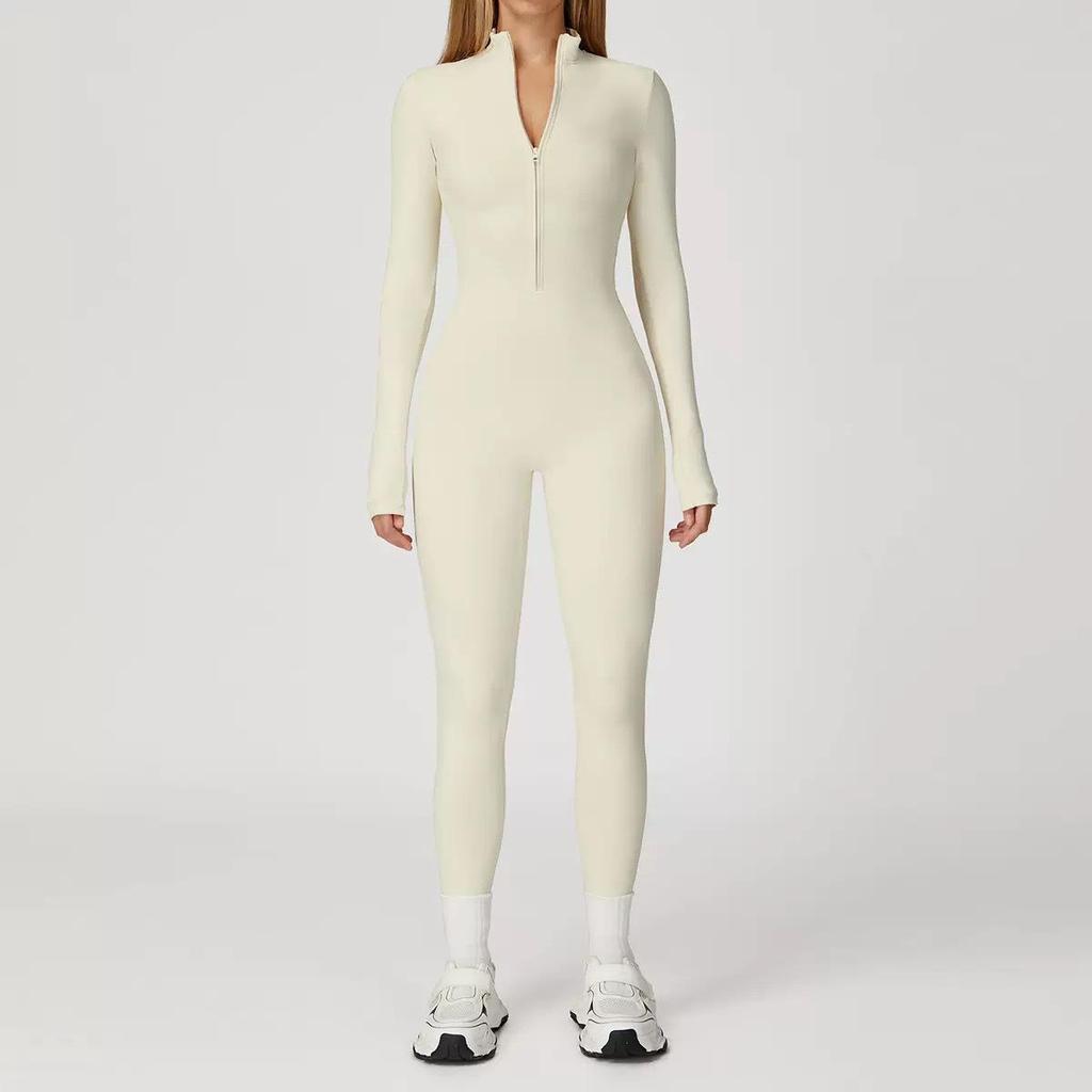 High-Intensity Outdoor Yoga Jumpsuit with Zipper and Velvet for Warmth