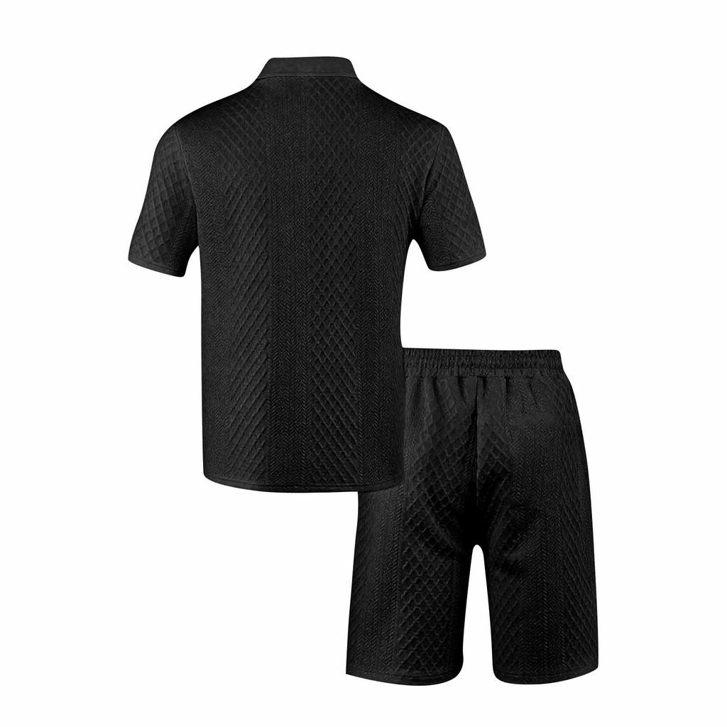 Men's Sports Casual Suit Summer Knitted Short Sleeved Shorts Two Piece Suit Men's T-shirt Lapel Suit