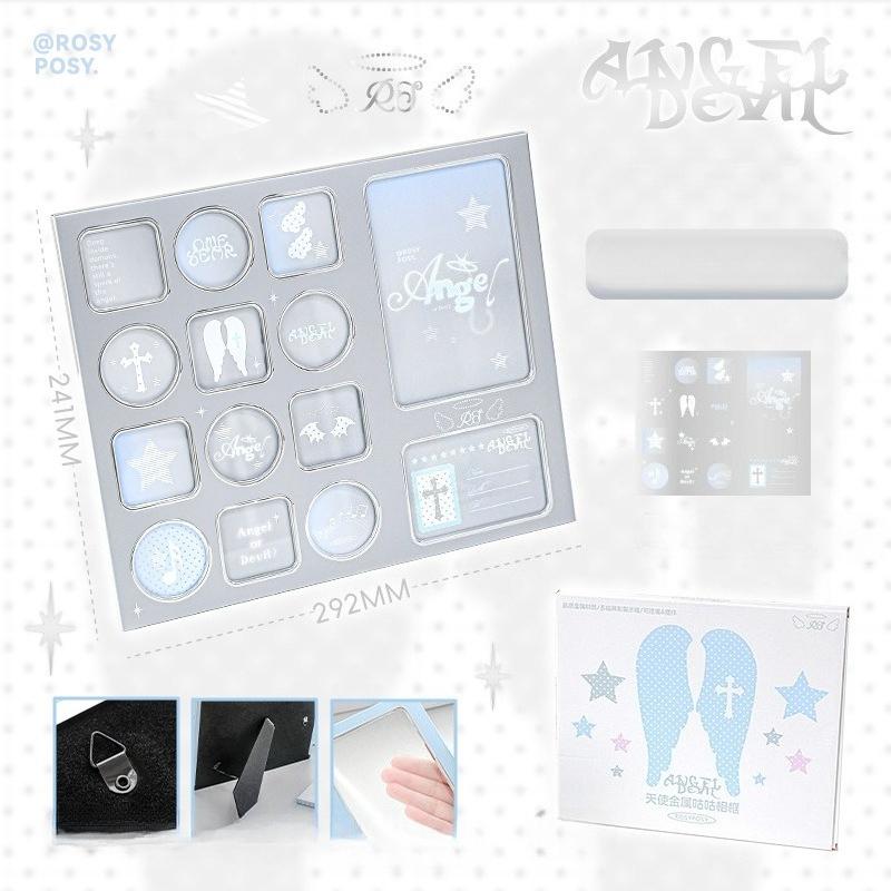 RosyPosy soft furnishings, angel metal cooing photo frame, DIY small card storage photo frame desktop decoration silver-silvery