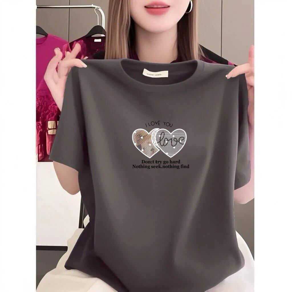 

Women s Black Heart Print Short-Sleeved Round Neck T-Shirt, Plus Size Slim Fit XL темно-сірий